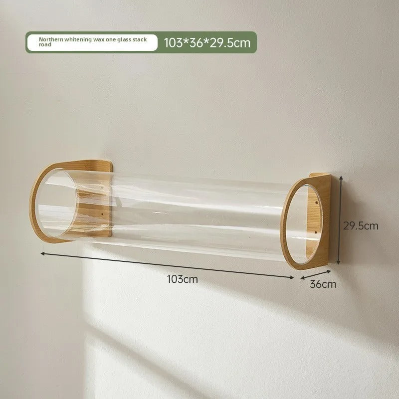 Arbre a chat mural en Bois avec tube transparent - MerveillesMurales