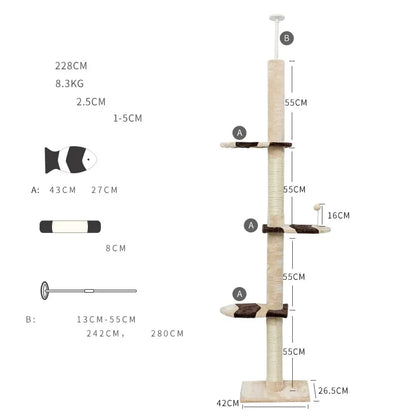 Arbre à chat Maine Coon ajustable du sol au plafond - Modèle : "SkyTower"