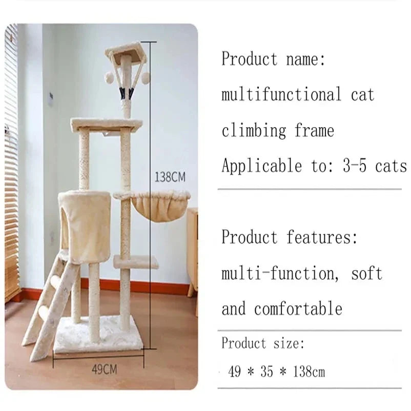 Arbre à chat intégral avec villa et plateformes - Modèle : "ChâteauFélin"