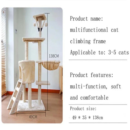 Arbre à chat intégral avec villa et plateformes - Modèle : "ChâteauFélin"