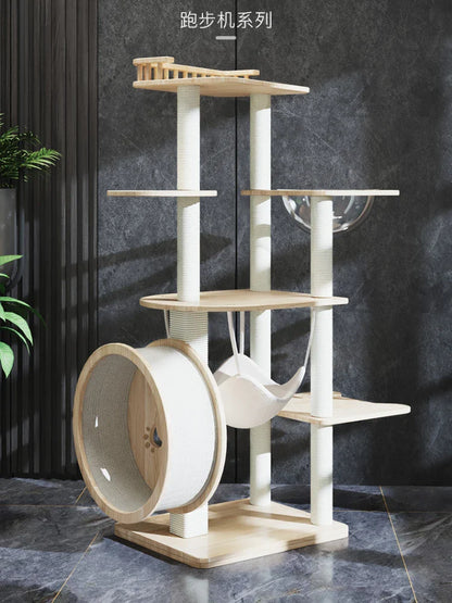Arbre a chat design - Bois blanc avec roue et hamac - Paradis de chat