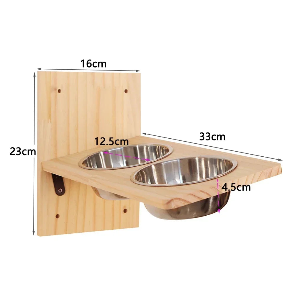 Arbre a chat Mural en Bois - Pont supsendu et gamelles murales